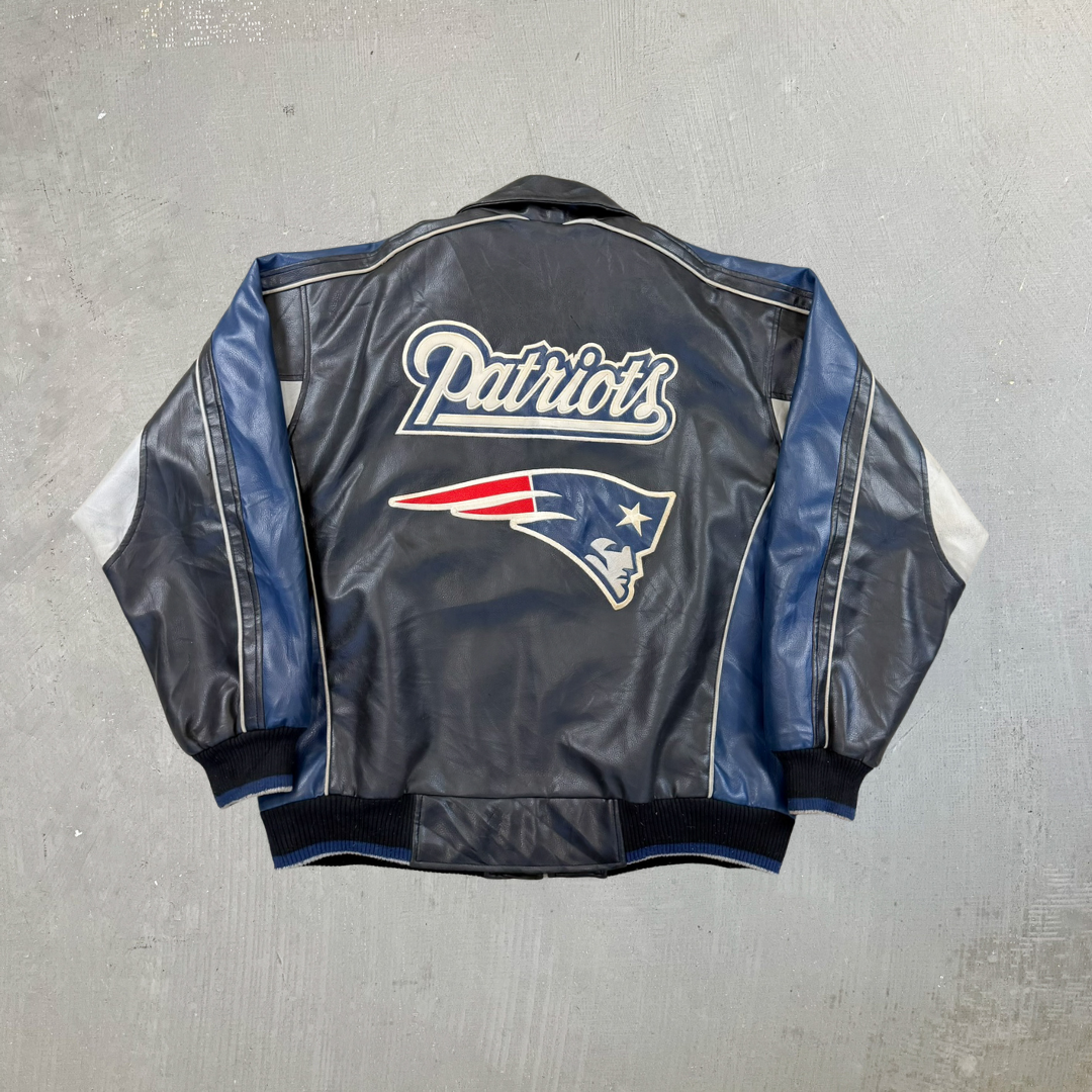 F- Vintage New England Patriots NFL Zip Up Leather Jacket