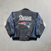 F- Vintage New England Patriots NFL Zip Up Leather Jacket