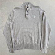 Polo RL Embroidered Logo Khaki Henley Knit Sweater - L