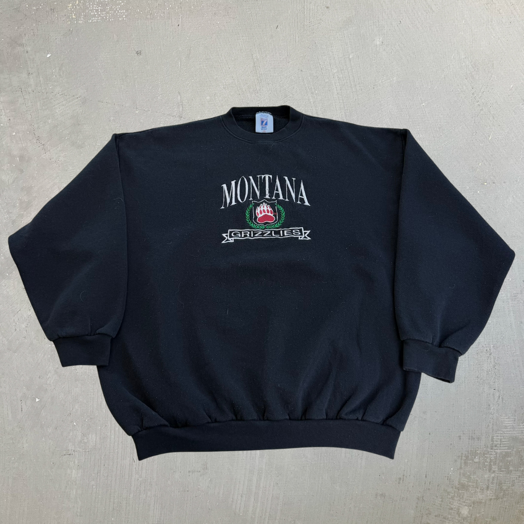 J- Vintage 90s Montana Grizzlies Logo 7 Embroidered Text & Logo Made In USA Crewneck - 2XL