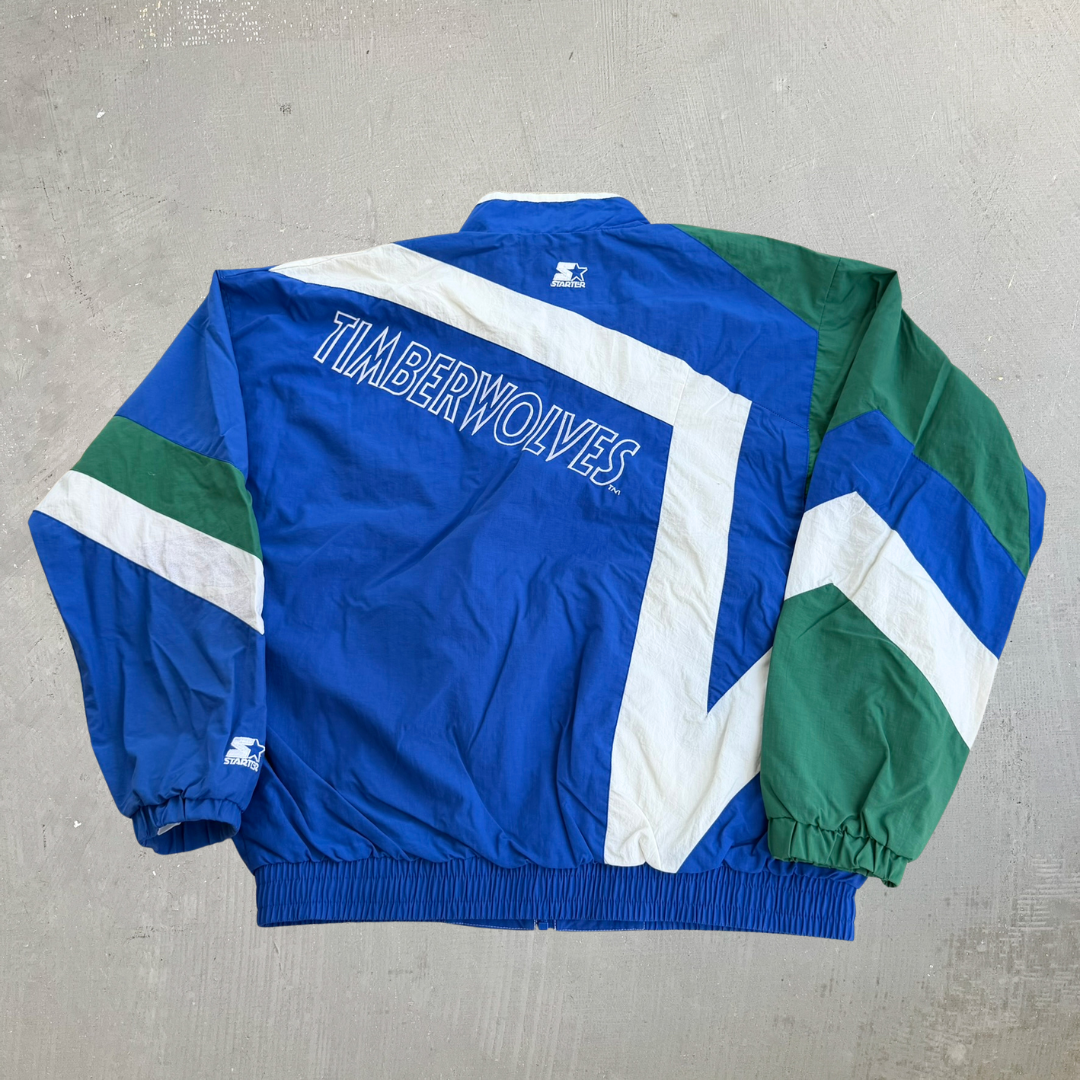 J- Vintage Minnesota Timberwolves NBA Starter Embroidered Logo Lightweight Zip Up Jacket - L