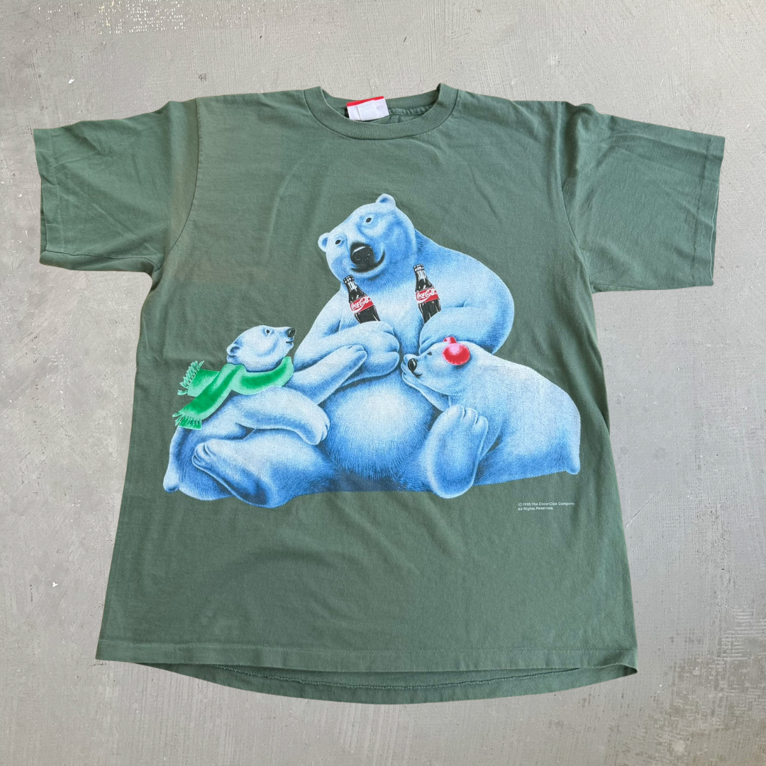 J- Vintage '95 Coca Cola Polar Bear Trio Graphic Made In USA Single Stitch Tee - XL
