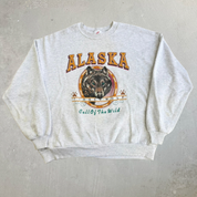 Vintage 90s Alaska Timberwolf Call Of The Wind Made In USA Crewneck - 2XL
