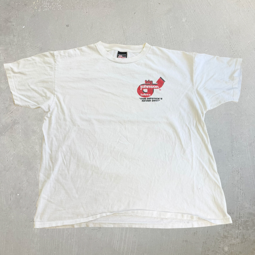 J- Vintage 90s Big Johnson Lubes Graphic Made In USA Single Stitch Tee - XL