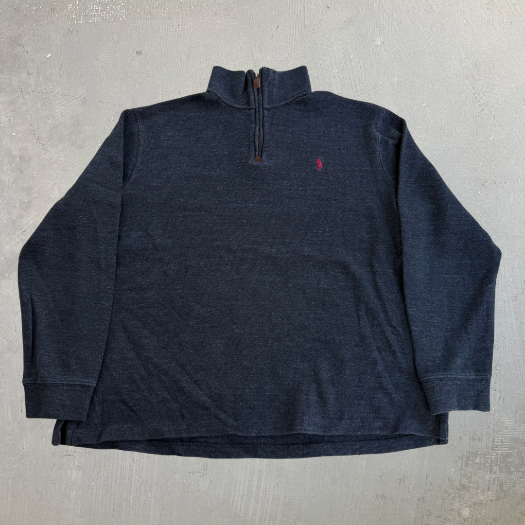 J- Vintage Polo RL Embroidered Logo Dark Grey Quarter Zip Crewneck - XL