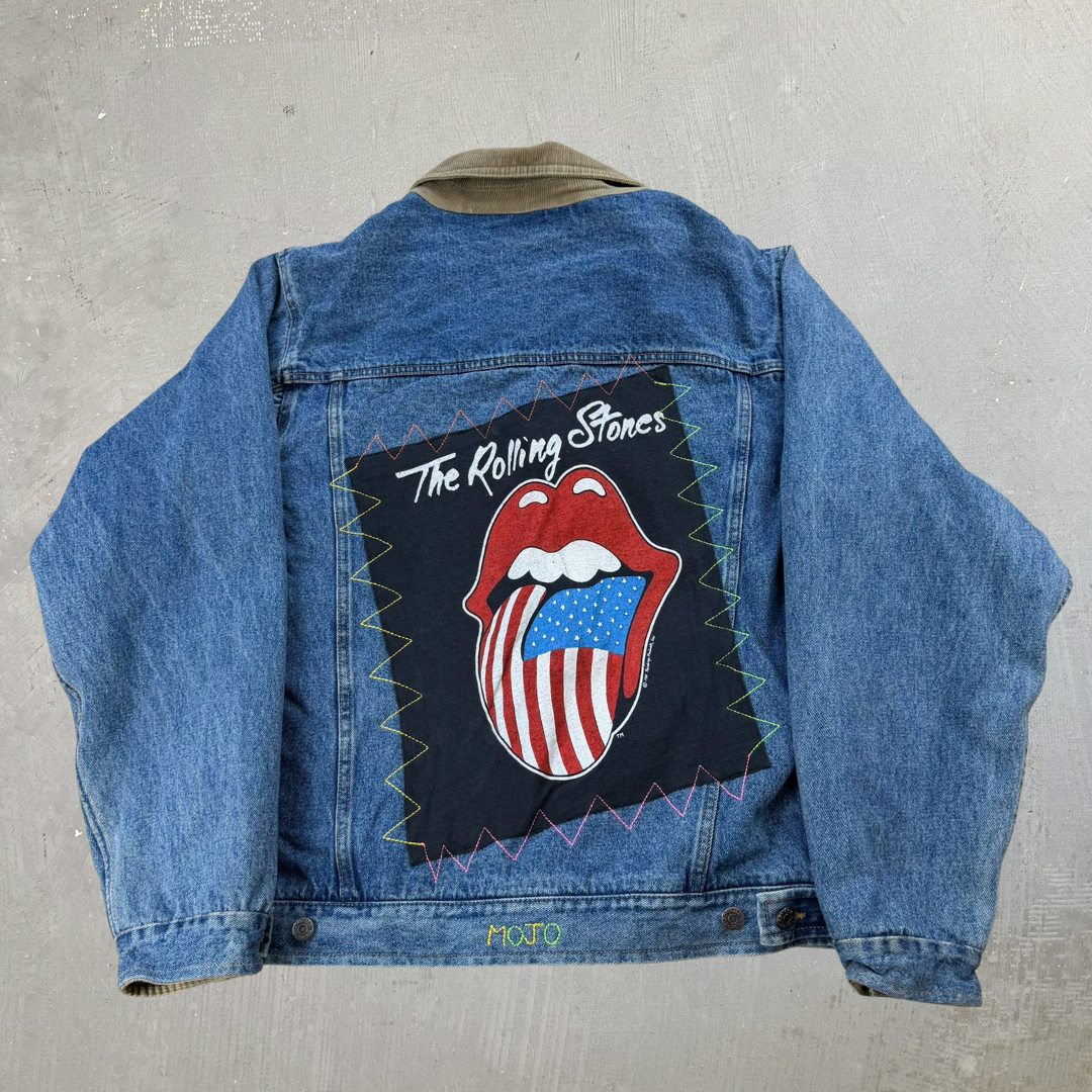 J- HOM Rolling Stones US Tongue Corduroy Collar Reworked Denim Jacket - L