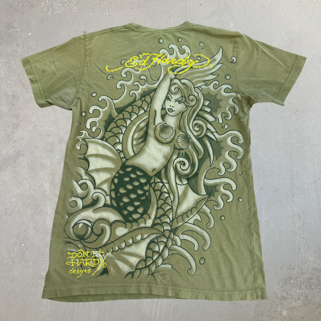 J- Vintage Ed Hardy Mermaid Rhinestones Graphic Tee - M