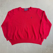J- Vintage Polo RL Embroidered Logo Red Knit Sweater - 2XL