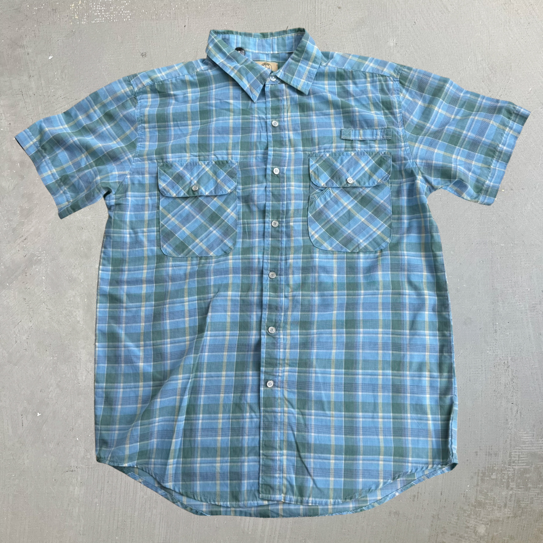 J- Vintage Haband Traveler's Short Sleeve Western Plaid Pearl Snap Button Down Shirt - M