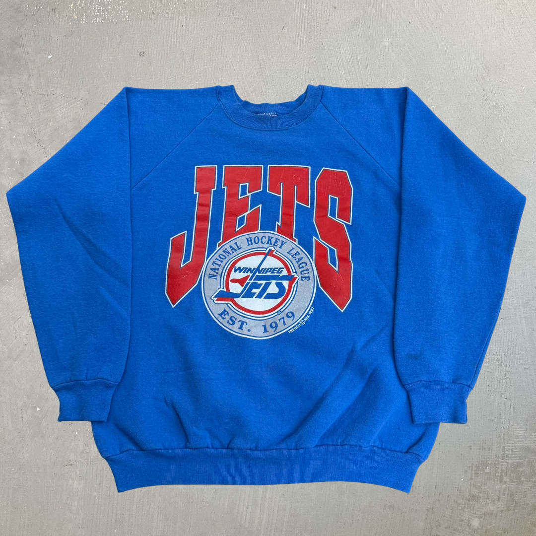 J- Vintage '90 Winnipeg Jets NHL Graphic & Text Crewneck - XL