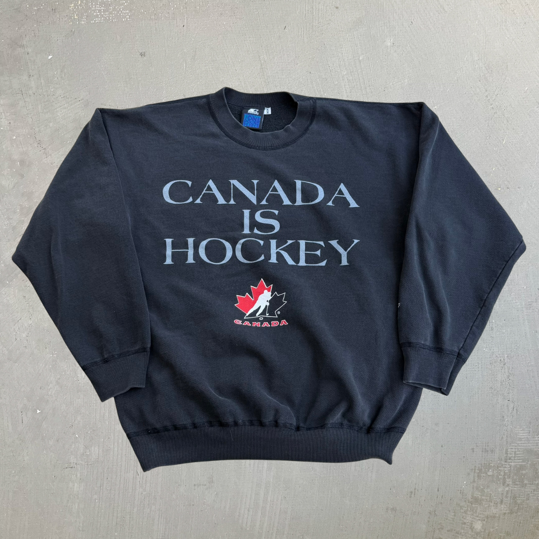 J- Vintage 90s Starter Hockey Canada Text Graphic Crewneck - M