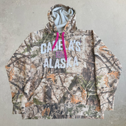 J- Vintage Cabela's Alaska Woodland Camo Embroidered Text Hoodie - XL