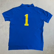 Vintage 90s Polo RL Blue Embroidered Big Pony Polo Shirt - M