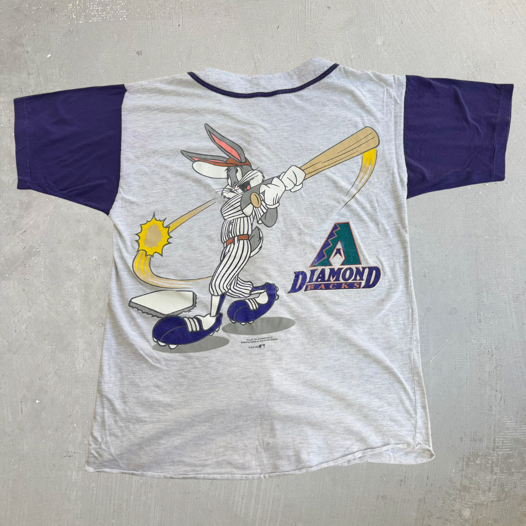 J- Vintage '95 Arizona Diamondbacks Bugs Bunny MLB Looney Tunes Graphic Baseball Jersey - L