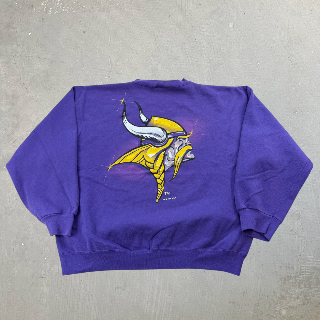J- Vintage '94 Minnesota Vikings NFL Logo 7 Graphic Made In USA Crewneck - 2XL