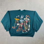 J- Vintage '94 Looney Tunes Characters Hockey Graphic Crewneck - L