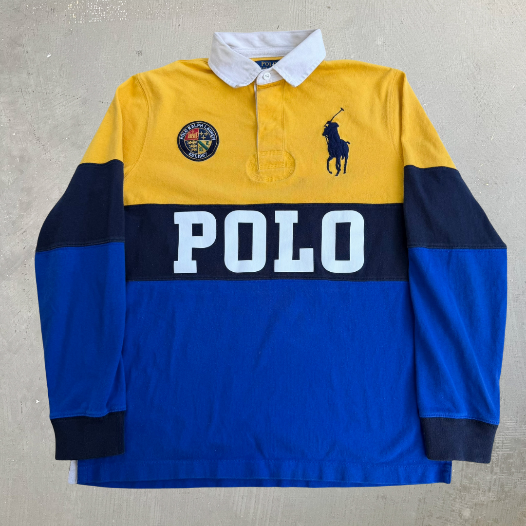 J- Vintage 2010s Polo RL Text & Embroidered Patch Rugby Shirt - L