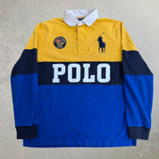 J- Vintage 2010s Polo RL Text & Embroidered Patch Rugby Shirt - L