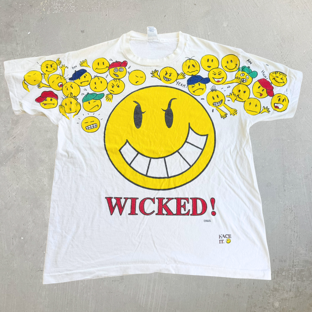 J- Vintage Freeze Wicked Smiley Faces Graphic Made In USA Single Stitch Tee - L