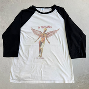 J- Vintage Nirvana In Utero Graphic Long Sleeve Raglan Tee - M