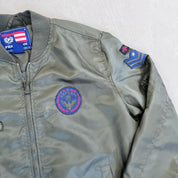D- Vintage 1992 Phat Farm Satin Bomber Jacket w/ Patches