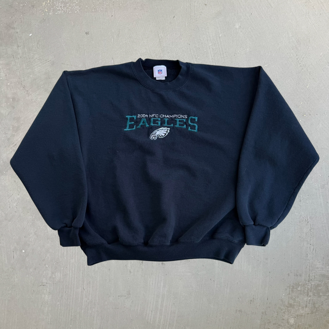 J- Vintage '04 Philadelphia Eagles NFL NFC Champions Embroidered Logo Graphic Crewneck - L (fits M)