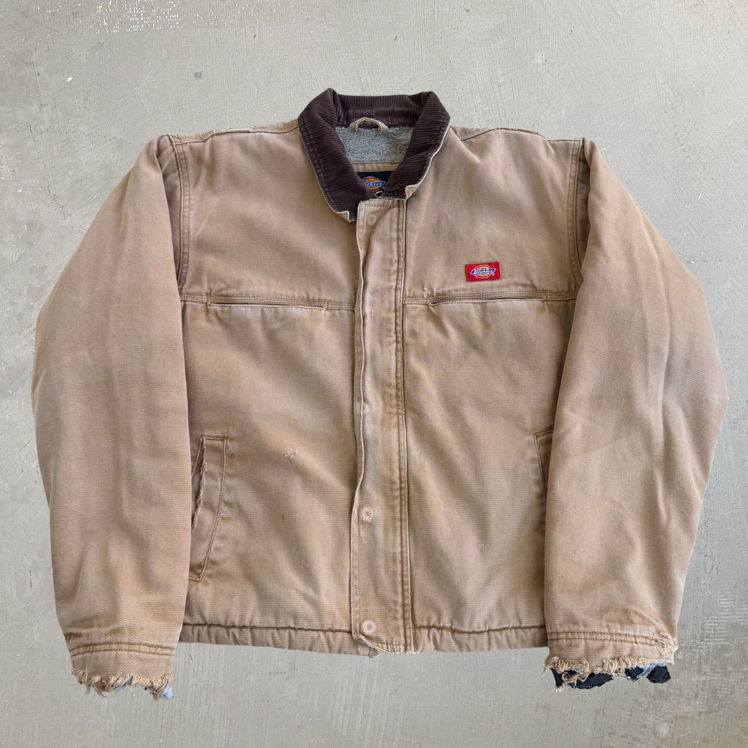 J- Vintage 90s Dickies Sherpa Fleece Lined Zip Up Canvas Work Jacket - M
