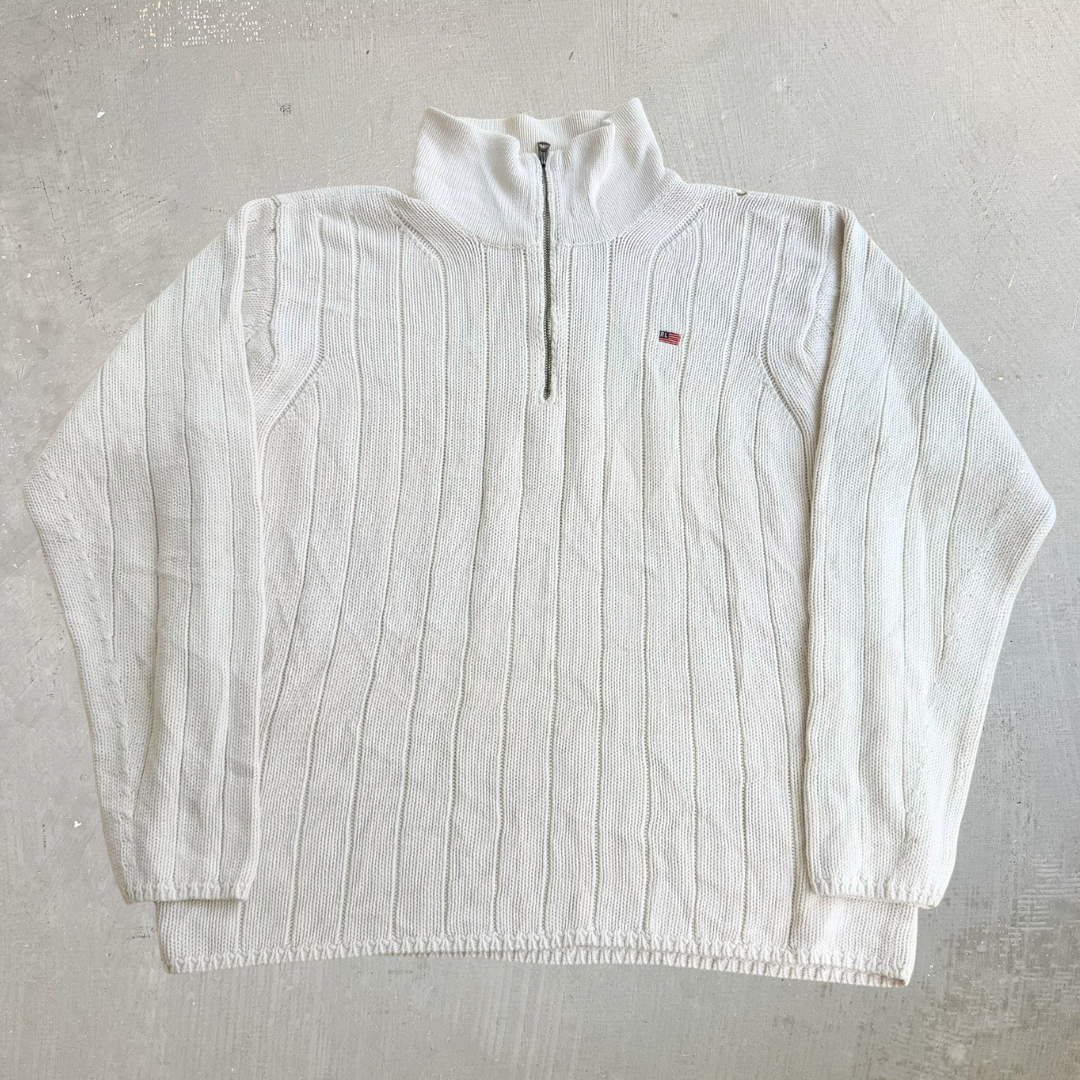 J- Vintage Polo Jeans RL Embroidered Logo Quarter Zip Knit Sweater - XL