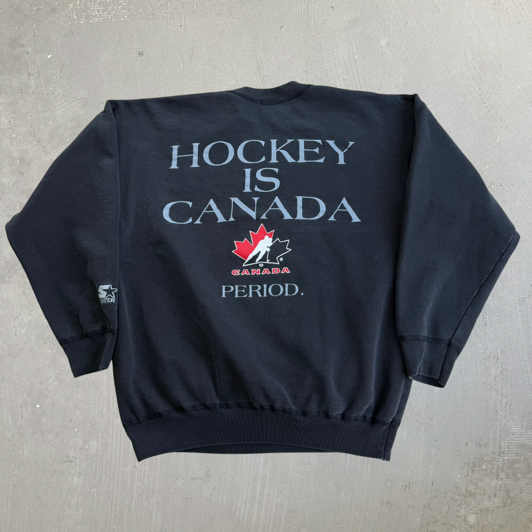 J- Vintage 90s Starter Hockey Canada Text Graphic Crewneck - M