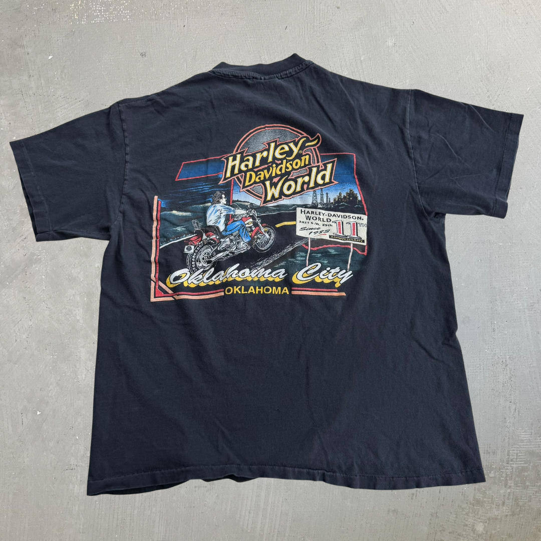 J- Vintage '93 Harley Davidson Oklahoma City Made In USA Single Stitch Tee - L
