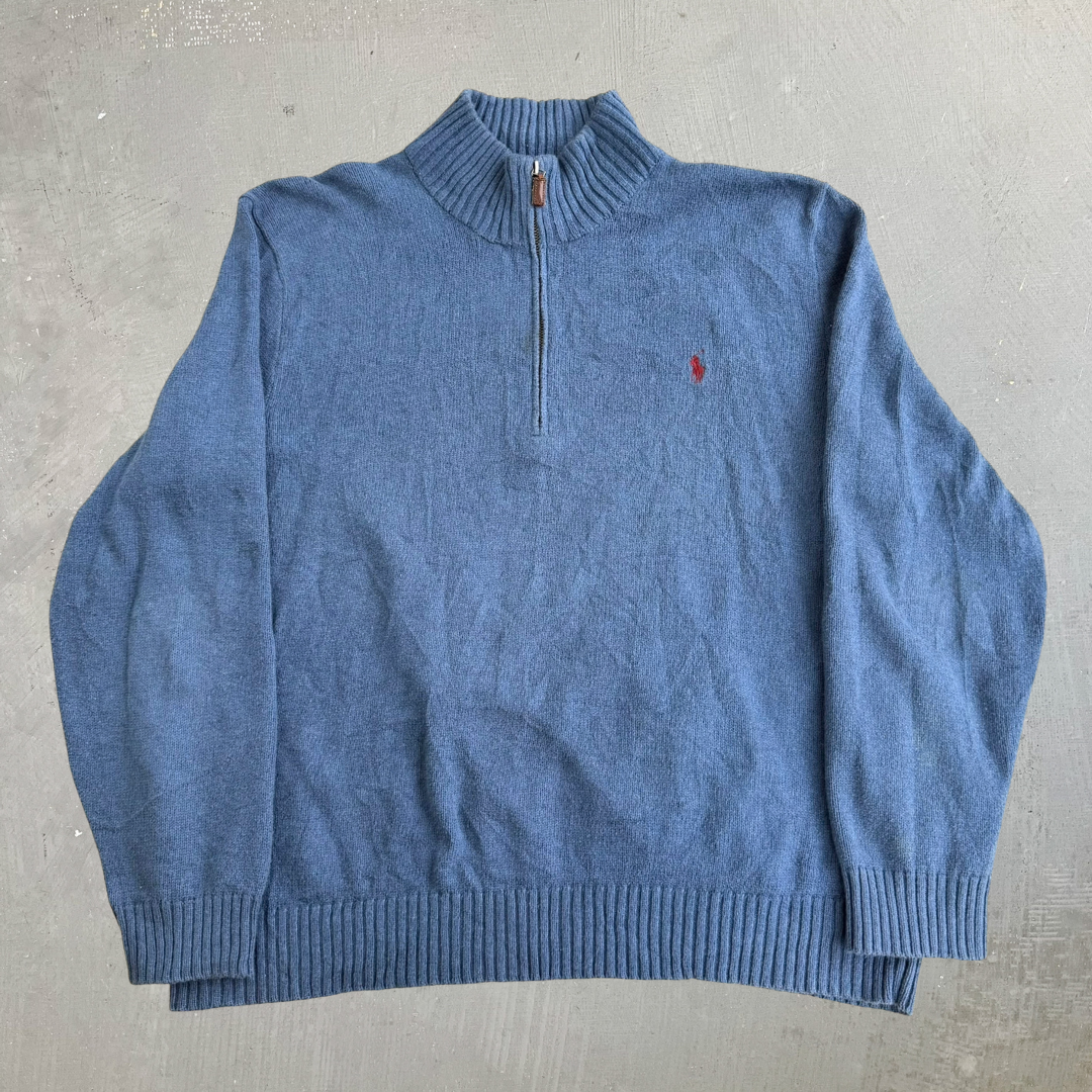 Vintage 90s Polo RL Embroidered Logo Quarter Zip Knit Sweater - 2XL