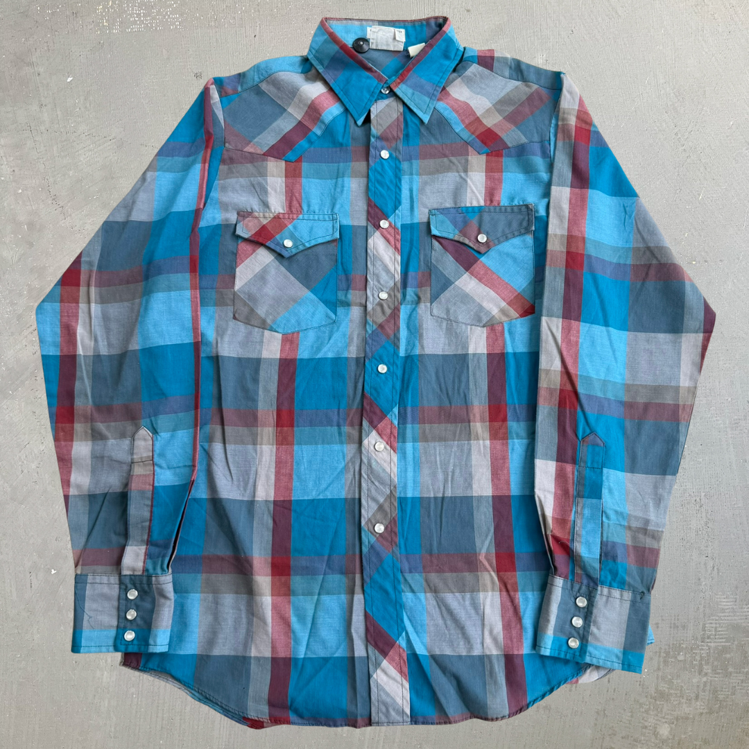 J- Vintage Lee Western Plaid Pearl Snap Button Down Shirt - M