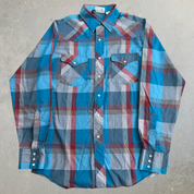 J- Vintage Lee Western Plaid Pearl Snap Button Down Shirt - M