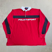 J- Vintage 90s Polo Sport RL Text & USA Flag Rugby Shirt - L