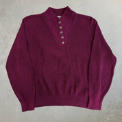 Vintage 90s Women's LL Bean Made In USA Henley Style Cotton Knit Sweater - Women's XL
