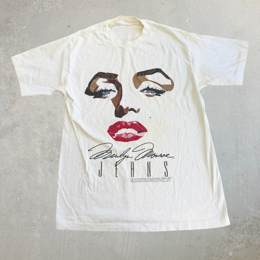 J- Vintage '95 Marylin Monroe Text & Graphic Single Stitch Tee - L