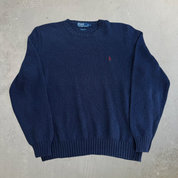 J- Vintage Polo RL Embroidered Logo Navy Knit Sweater - L
