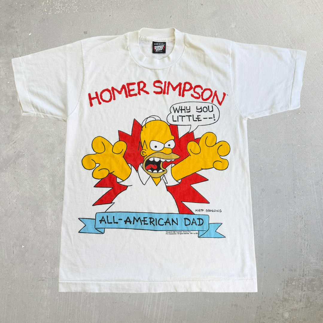 J- Vintage '90 The Simpsons Homer All American Dad Graphic Made In USA Single Stitch Tee - M