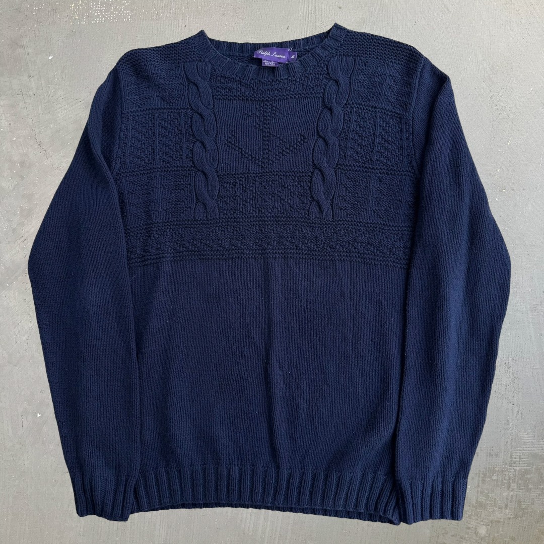Vintage 90s Women's Ralph Lauren Purple Label Cable Knit Sampler Knit Sweater - Women's M