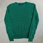 Vintage Women's Ralph Lauren Sports Embroidered Logo Green Knit Sweater - Women's L