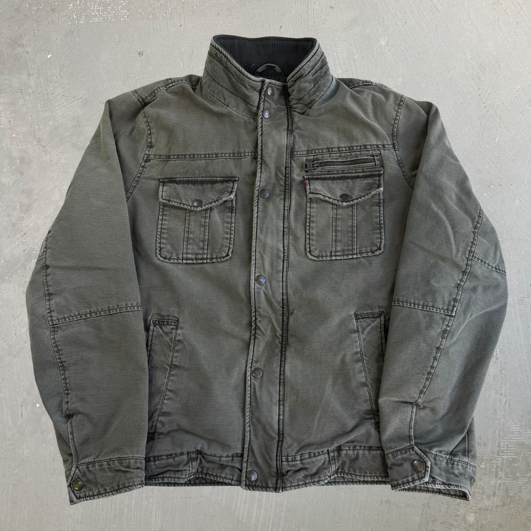 Levi's Olive Green Washed Cotton Zip Up Field Jacket - L