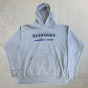 J- Vintage Seattle Seahawks NFL Text & Logo Graphic Hoodie - L