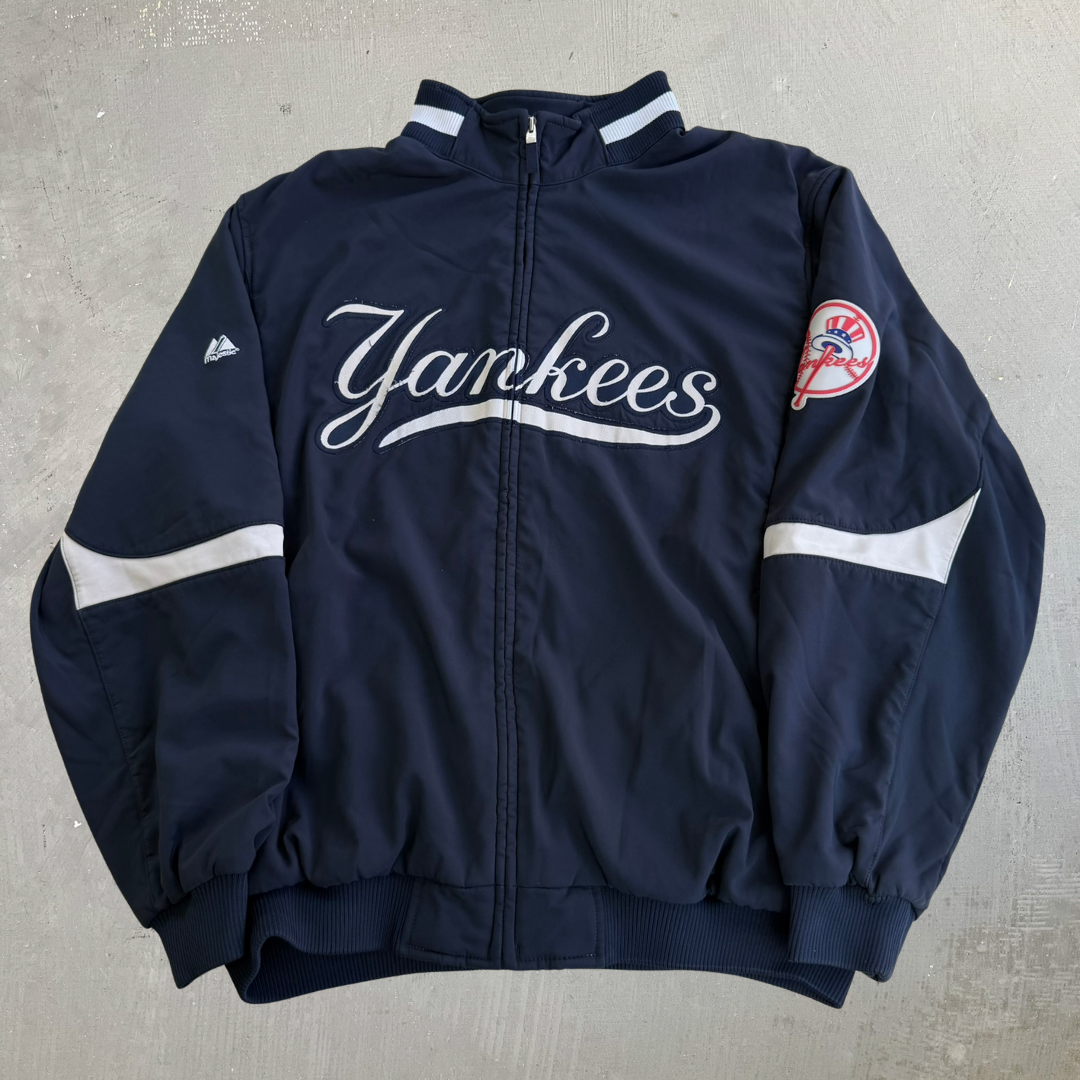 J- Vintage New York Yankees MLB Embroidered Logo Zip Up Lightweight Jacket - 2XL
