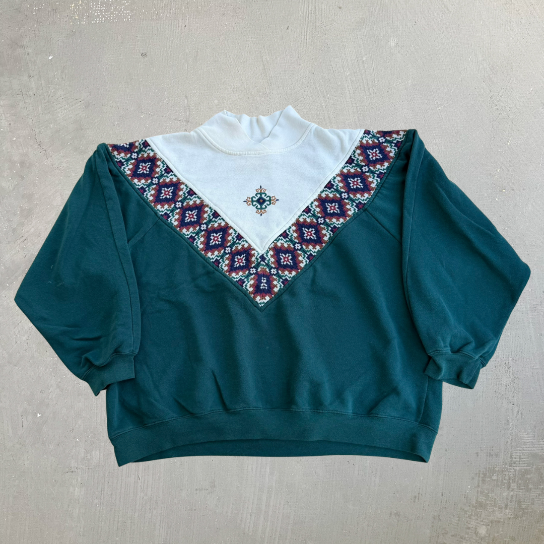 J- Vintage American Sportif Patterned & Embroidery Crewneck - L