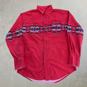 J- Vintage Wrangler Western Graphic Red Snap Button Down Shirt - L