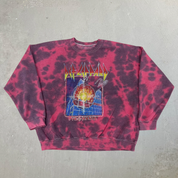 J- Def Leppard Pyromania Graphic Red Acid Wash Crewneck - L/XL