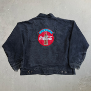 J- Vintage 90s Coca Cola Embroidered Logo Black Denim Jacket - XL