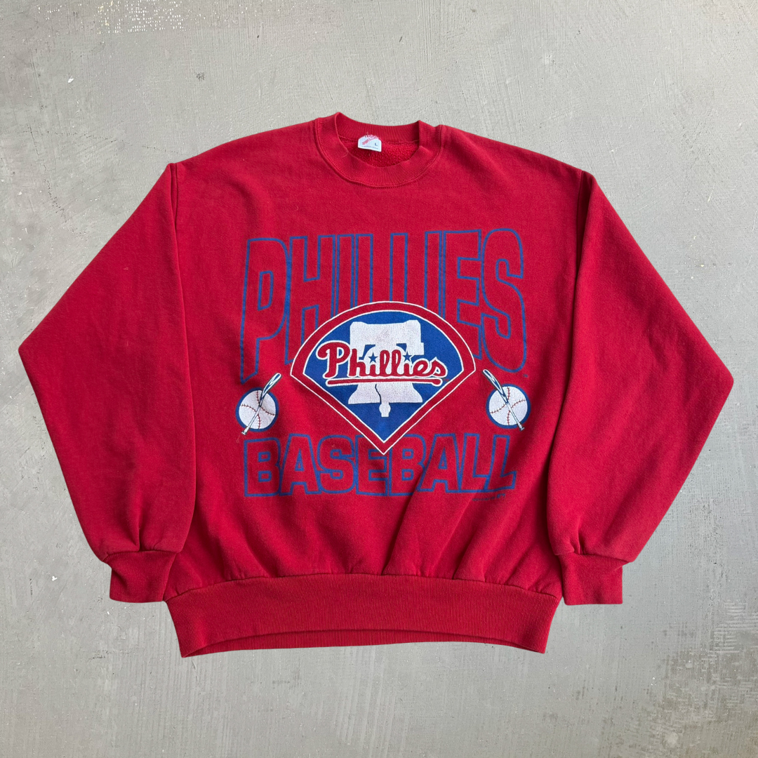 J- Vintage '92 Philadelphia Phillies MLB Logo Graphic Made In USA Crewneck - L