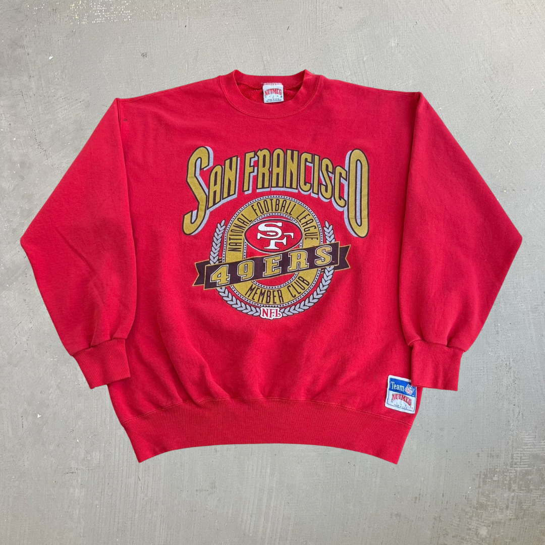 J- Vintage San Francisco 49ers NFL Nutmeg Logo Graphic Made In USA Crewneck - XL