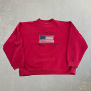 J- Vintage Ralph Lauren Chaps Embroidered US Flag & Text Crewneck - M